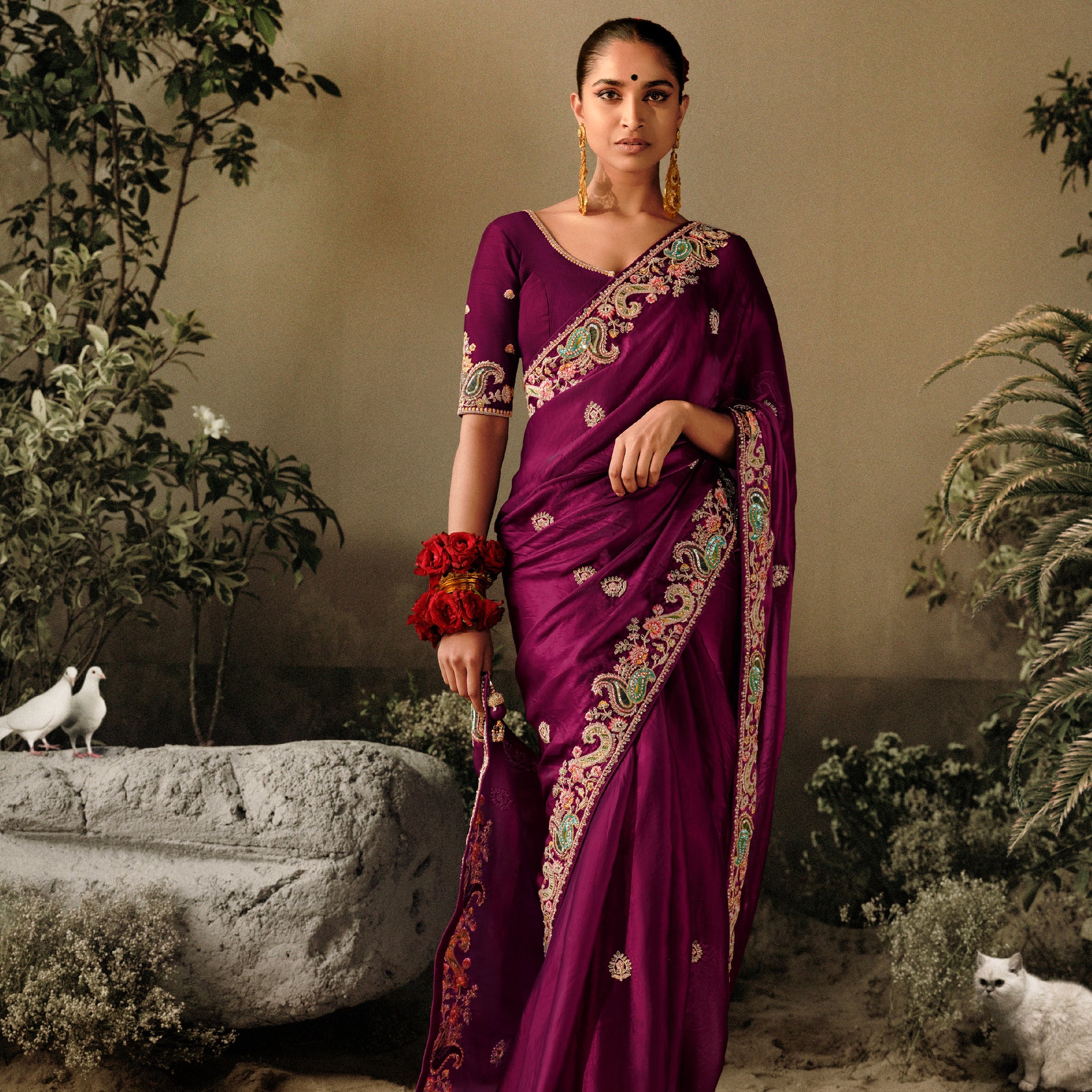 Purple Party Saree with Stone and Sequin Work