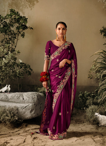 Purple Party Saree with Stone and Sequin Work