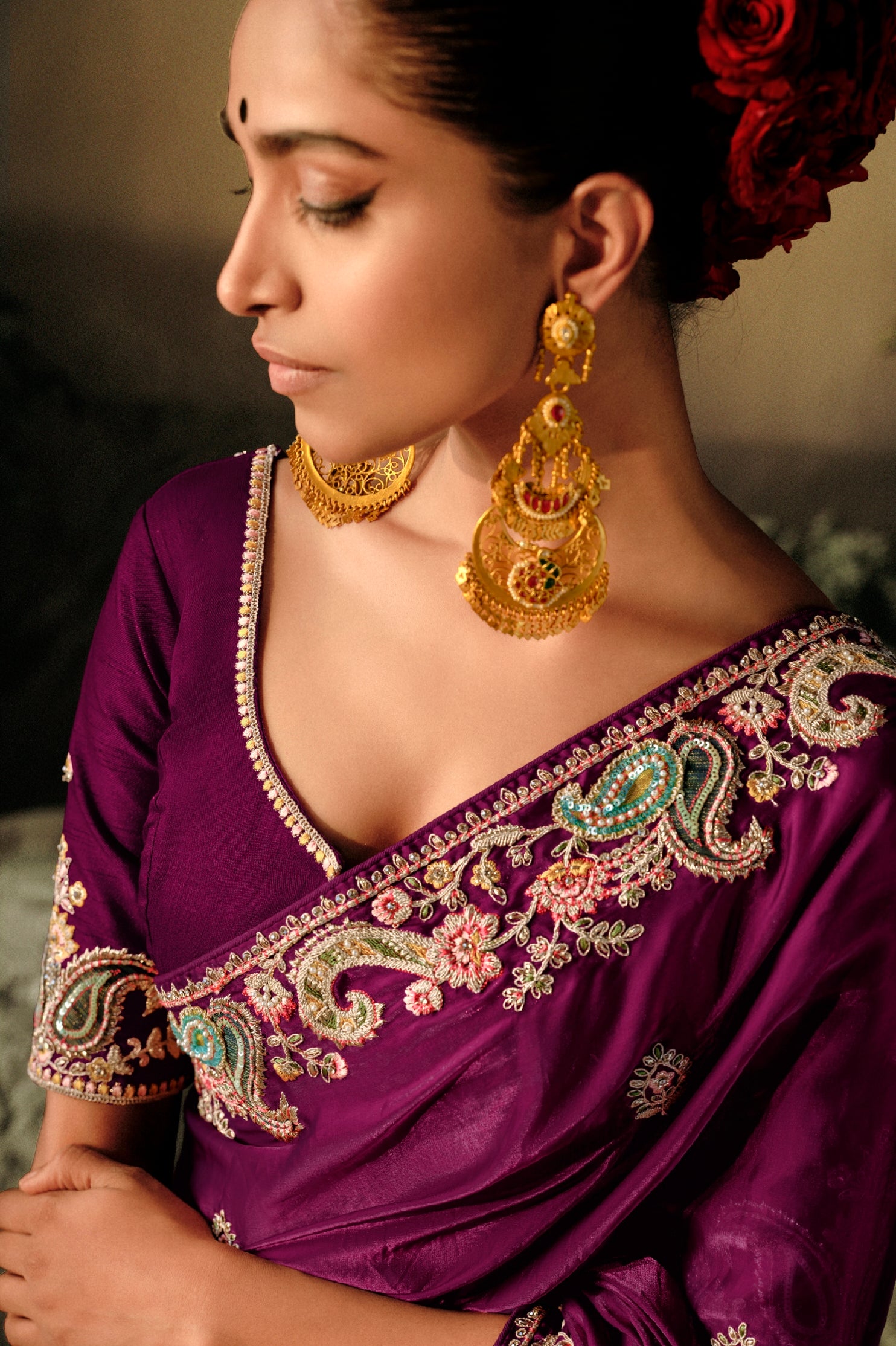 Purple Party Saree with Stone and Sequin Work