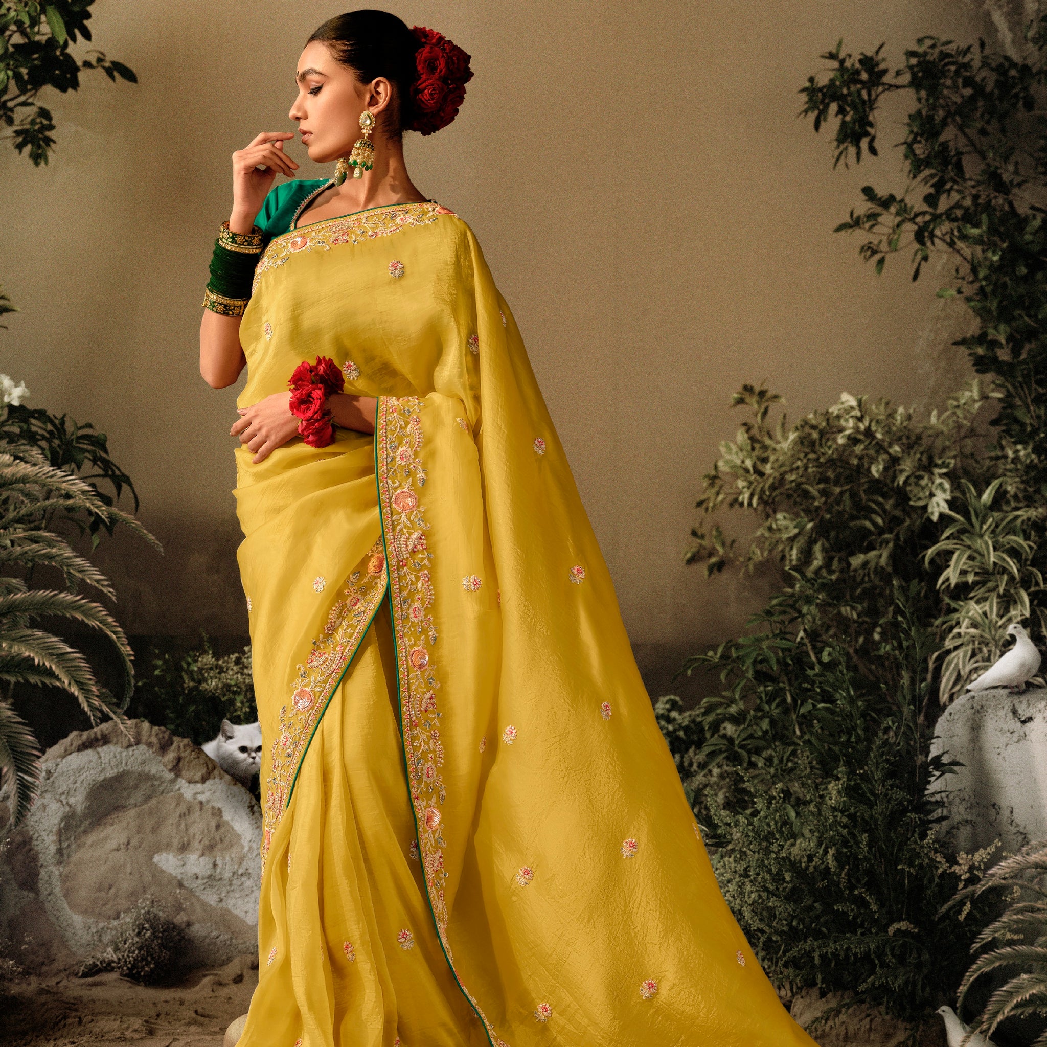 Yellow Wedding Saree with Pearls and Khatli Work