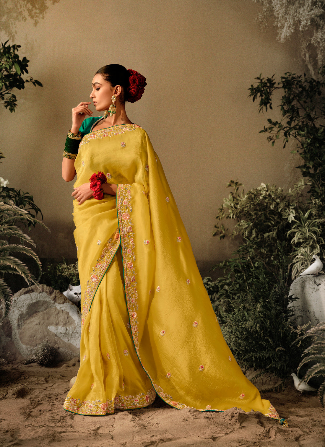 Yellow Wedding Saree with Pearls and Khatli Work