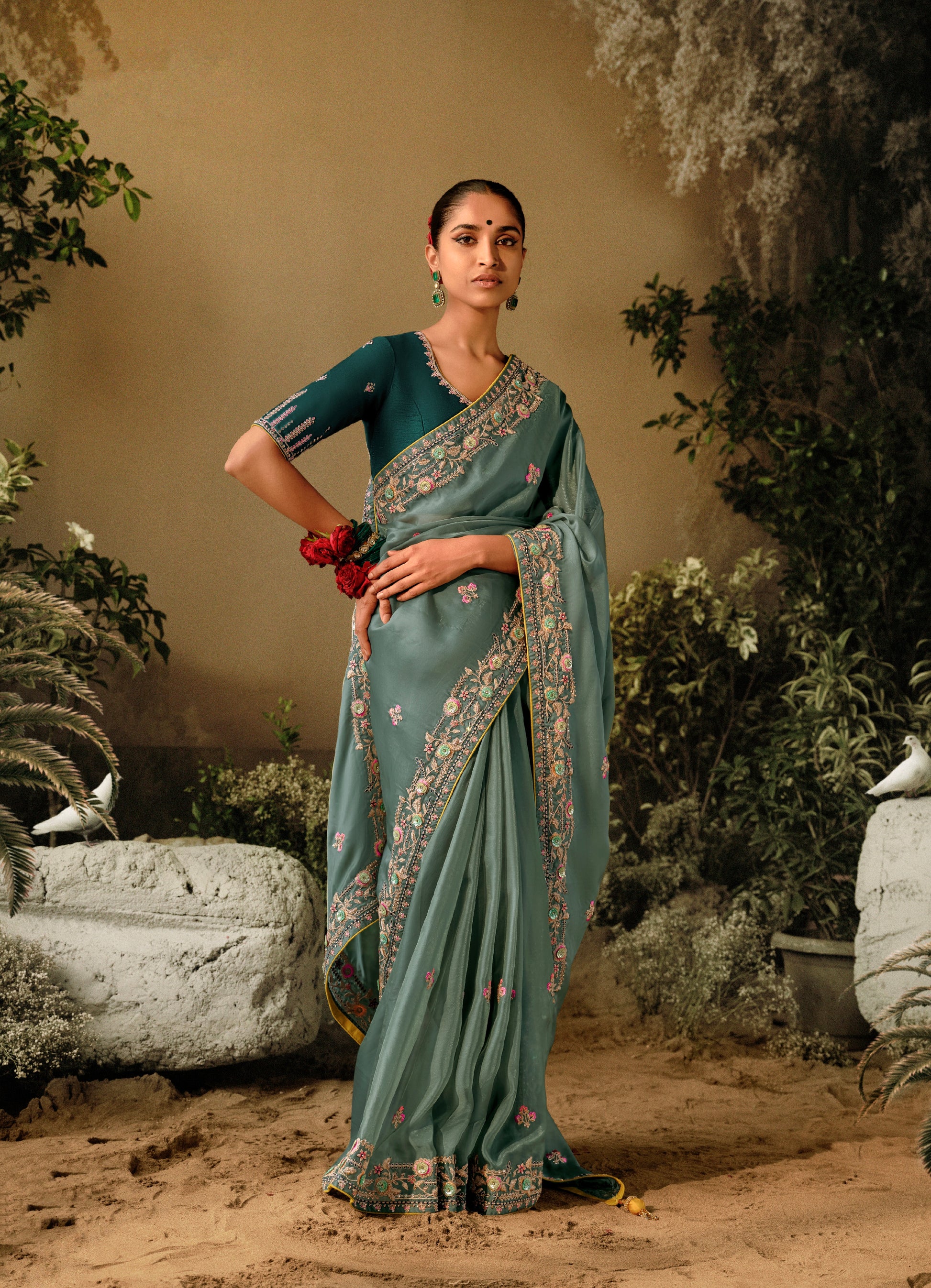 Light Blue Party Wear Saree with Heavy Embroidery