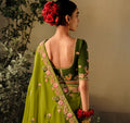 Green Wedding Saree with Embroidery and Pearls