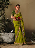 Green Wedding Saree with Embroidery and Pearls