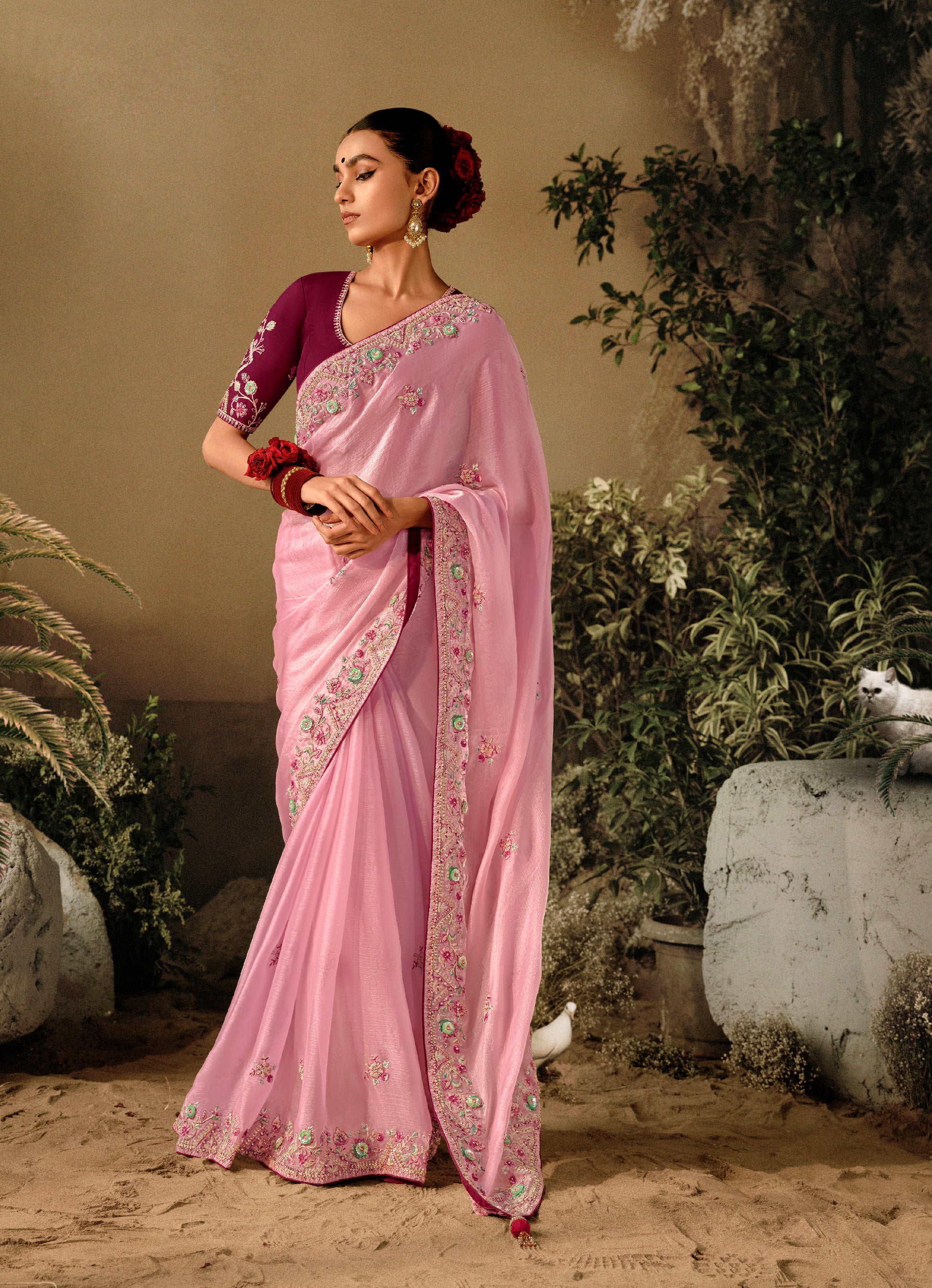 Pink Party Saree with Sequin and Stone Work