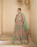 Pastel Green Floral Embroidered Real Georgette Anarkali with Net Dupatta