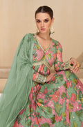 Pastel Green Floral Embroidered Real Georgette Anarkali with Net Dupatta