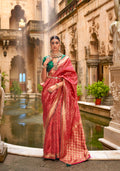 Red and Gold Banarasi Silk Saree with Jacquard Weaving and Blouse