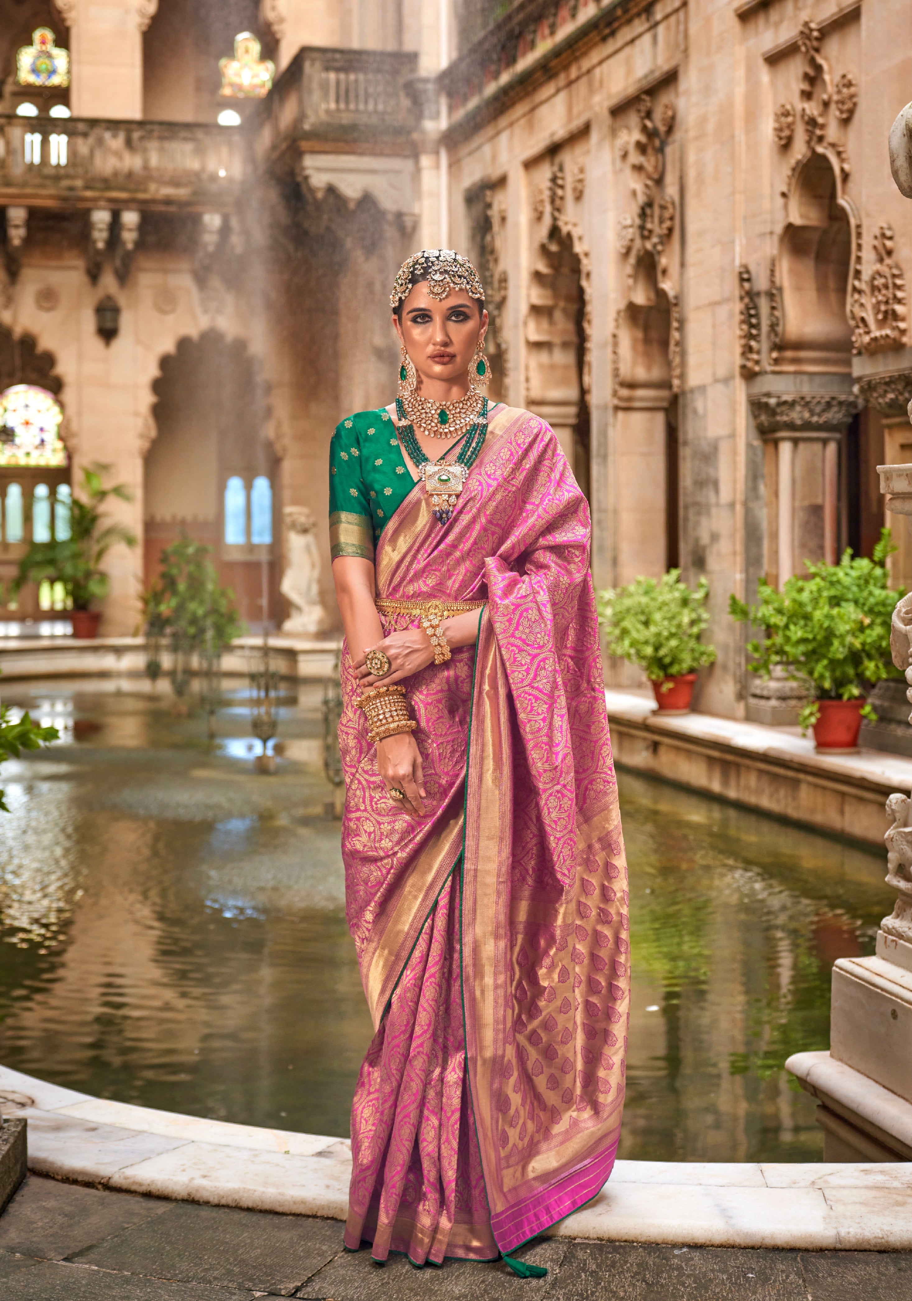 Pink Traditional Banarasi store Silk Saree With Blouse