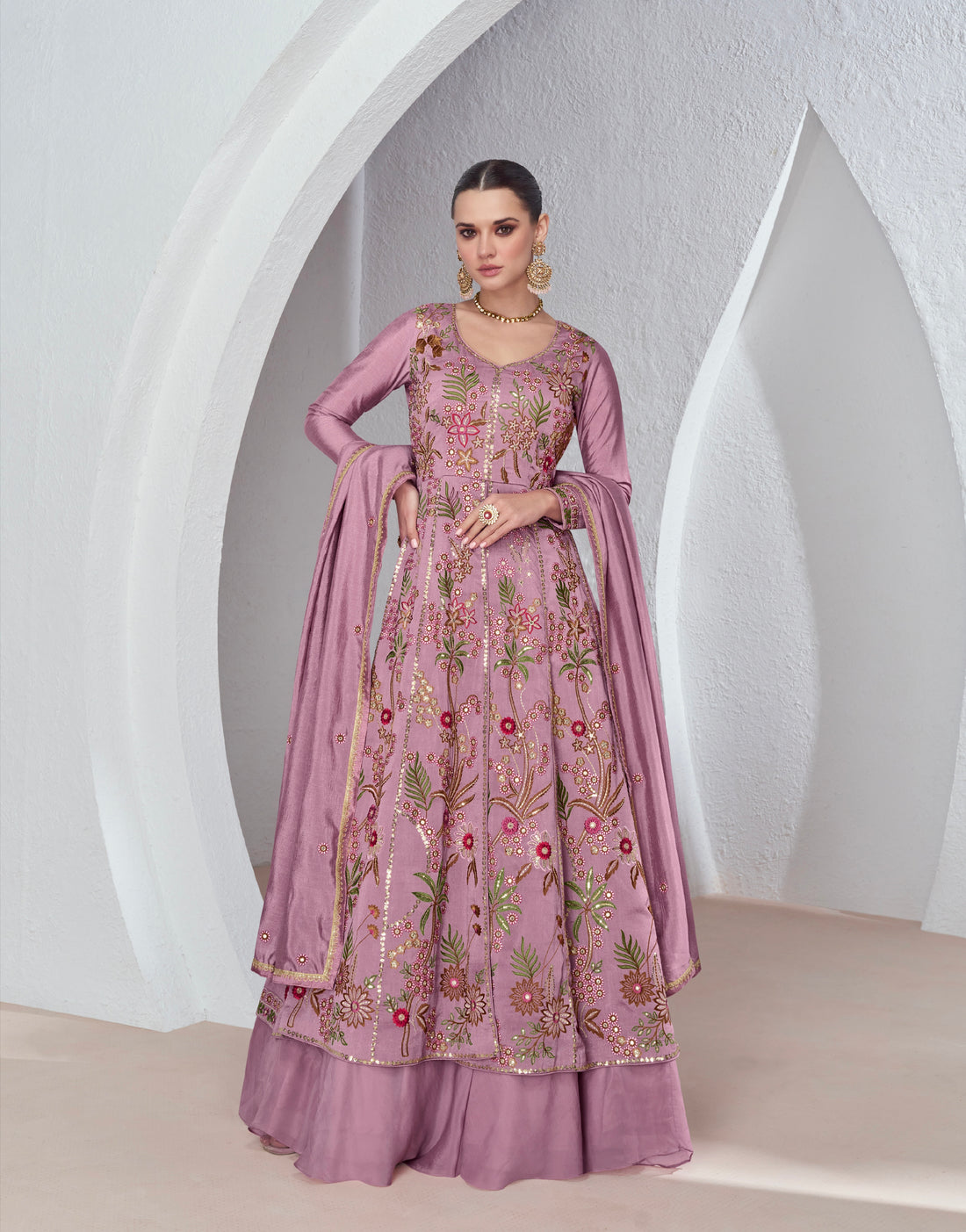 Lilac Embroidered Anarkali Suit with Premium Net Dupatta