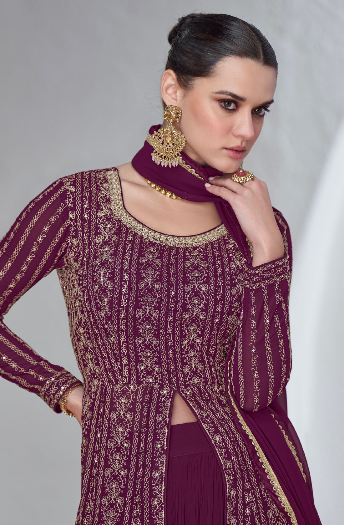 Maroon Embroidered Anarkali Suit with Premium Net Dupatta