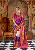 Purple and Pink Banarasi Silk Saree with Gold Zari Weaving and Blouse