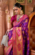 Purple and Pink Banarasi Silk Saree with Gold Zari Weaving and Blouse