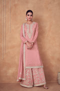 Pink Chinon Anarkali Suit with Gold Embroidery Work