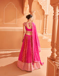 Pink Georgette Lehenga with Gold and Red Embroidery