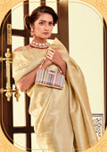 Beige Soft Kanjivaram Silk Saree with Woven Design