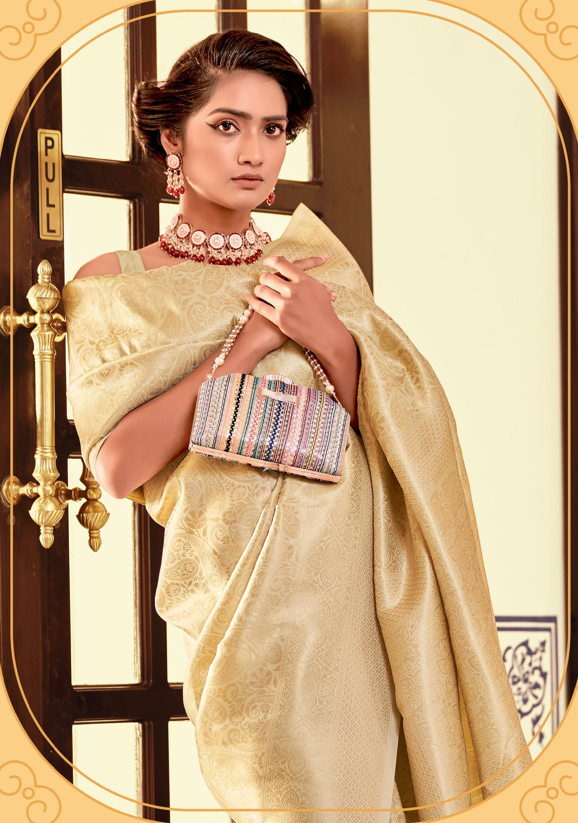 Beige Soft Kanjivaram Silk Saree with Woven Design