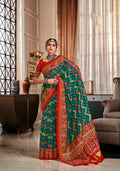 Red and Green Pure Tusser Patola Saree with Lagadi Patta Pallu