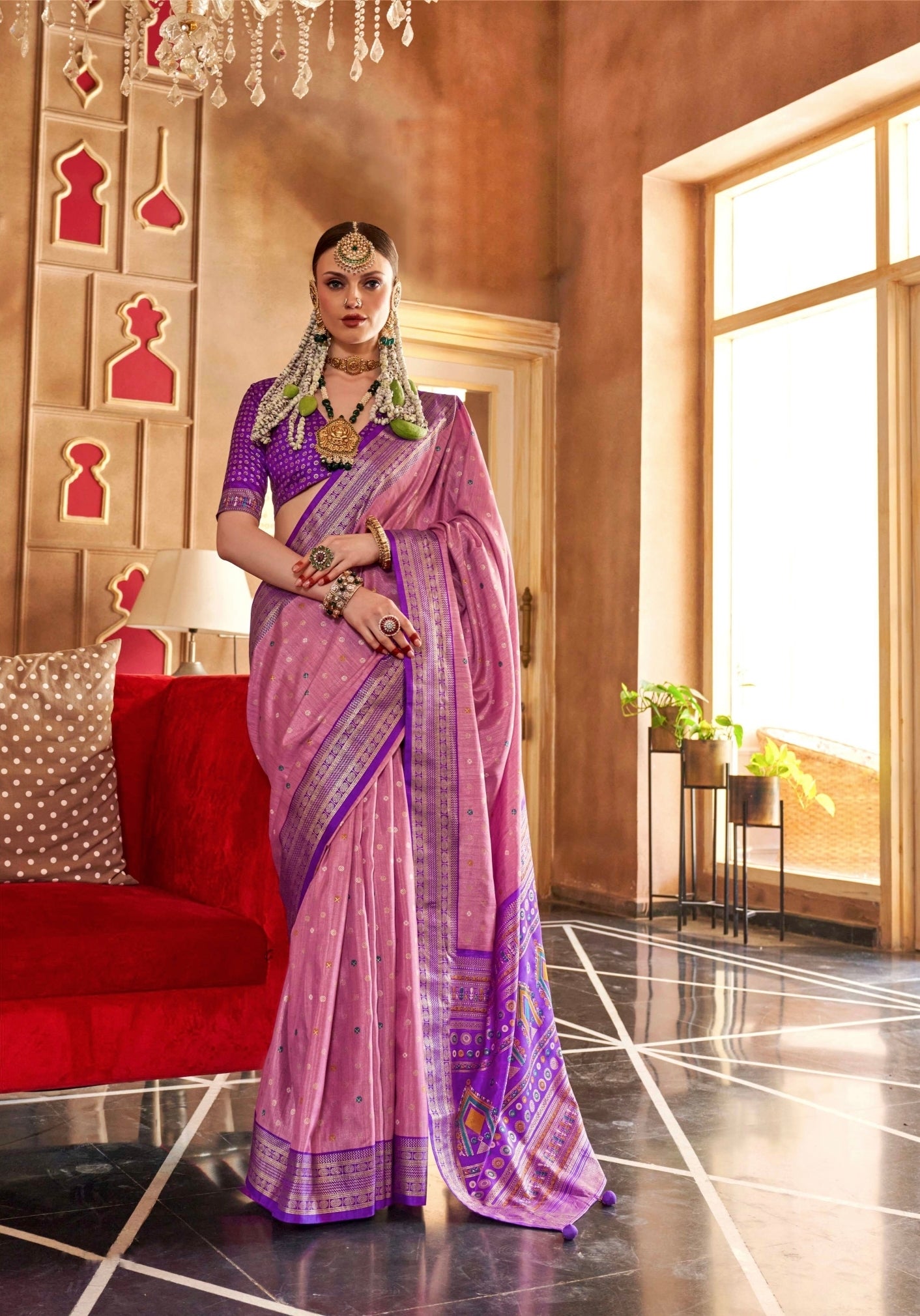 Lavender and Purple Mercerizer Sigma Silk Patola Saree with Sambalpuri Pallu