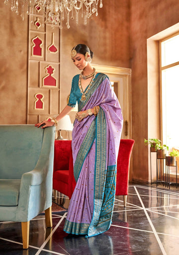 Sky Blue and Purple Mercerizer Sigma Silk Patola Saree with Sambalpuri Pallu