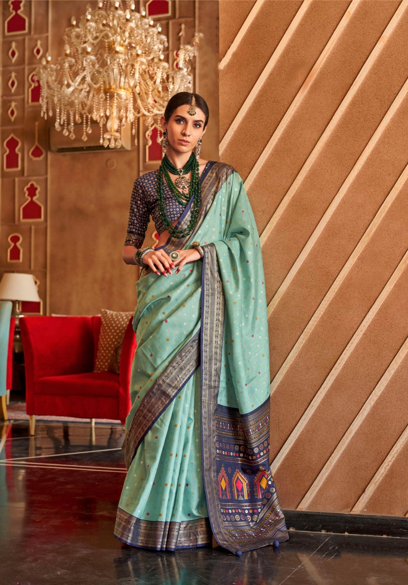 Sea Green and Grey Mercerizer Sigma Silk Patola Saree with Sambalpuri Pallu