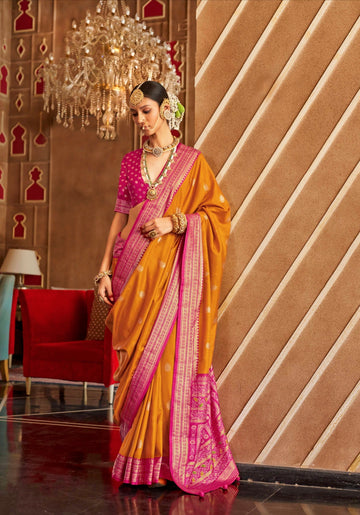 Orange and Pink Mercerizer Sigma Silk Patola Saree with Sambalpuri Pallu