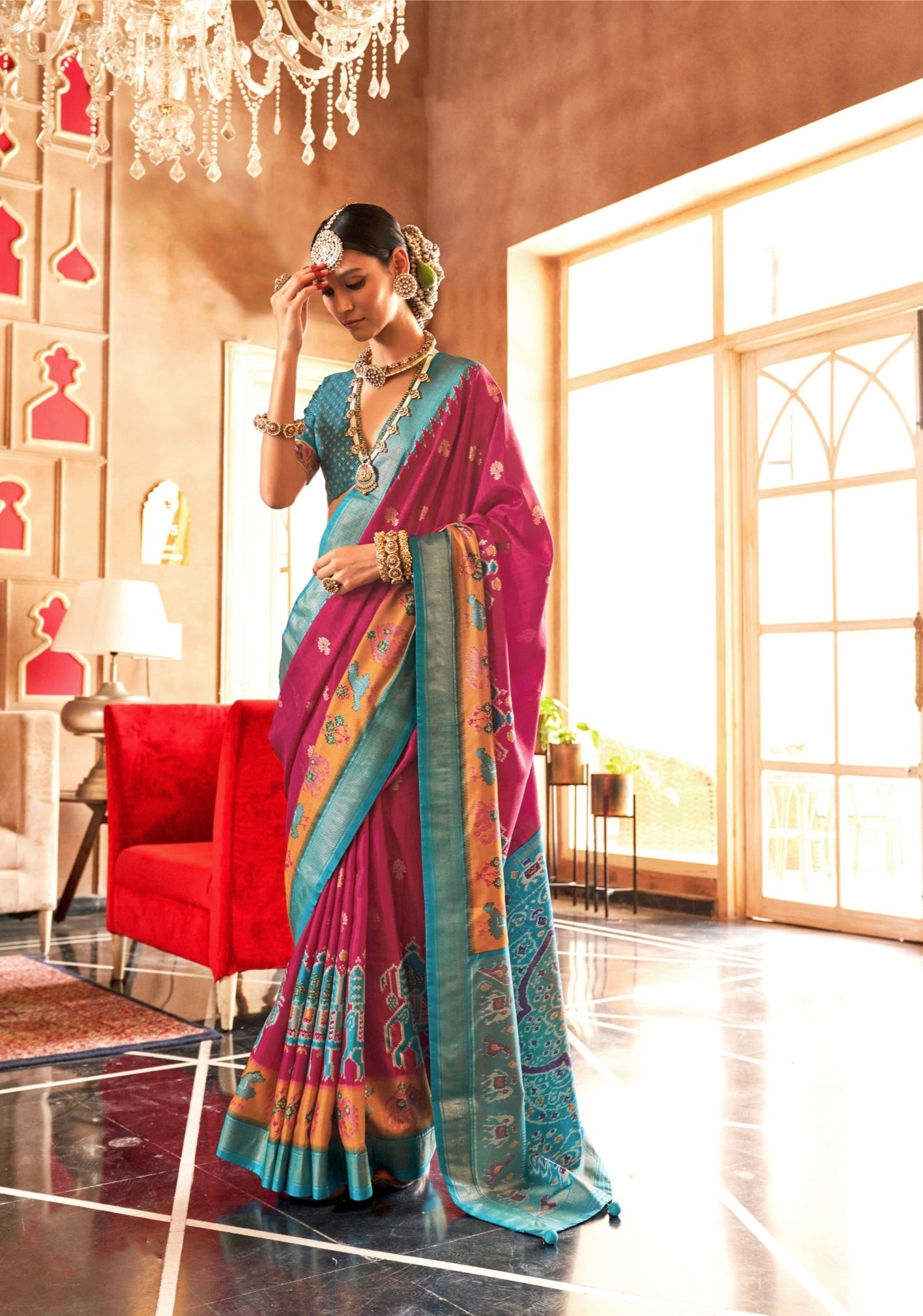 Blue and Magenta Mercerizer Sigma Silk Patola Saree with Sambalpuri Pallu