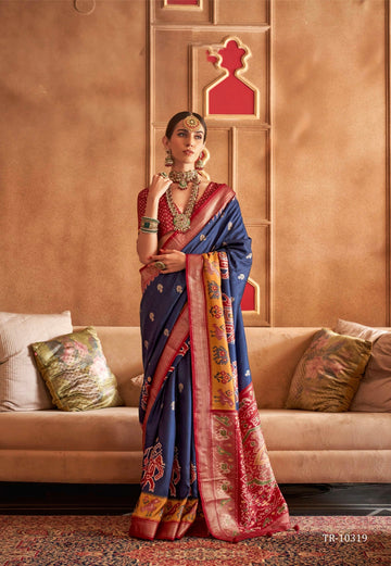 Navy Blue and Gold Mercerizer Sigma Silk Patola Saree with Sambalpuri Pallu