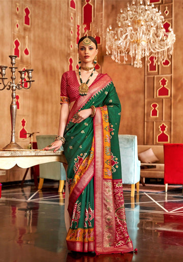 Green and Pink Mercerizer Sigma Silk Patola Saree with Sambalpuri Pallu