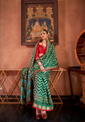 Green and Red Mercerized Sigma Silk Patola Saree with Gold Print and Kandora Belt