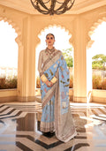 Light Blue and Grey Super Pv Raw Silk Saree with Khadi Print