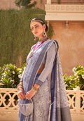 Sky Blue and Grey Super Pv Raw Silk Saree with Foil Print