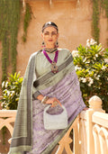 Mauve and Grey Super Pv Raw Silk Saree with Foil Print