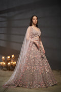 Mauve Net Floral Sequins with Heavy Zarkan Embroidery Lehenga Choli & Dupatta