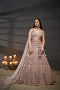 Mauve Net Floral Sequins with Heavy Zarkan Embroidery Lehenga Choli & Dupatta