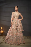 Peach Net Floral Sequins with Heavy Zarkan Embroidery Lehenga Choli & Dupatta
