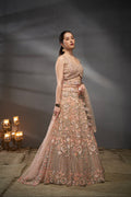 Peach Net Floral Sequins with Heavy Zarkan Embroidery Lehenga Choli & Dupatta
