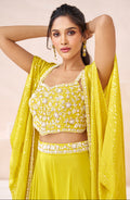 Yellow Real Georgette Embroidered Sharara Set with Satin Georgette Shrug