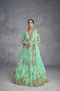 Mint Green Real Chinon Anarkali Suit with Embroidery and Mirror Work