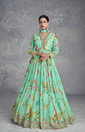 Mint Green Real Chinon Anarkali Suit with Embroidery and Mirror Work