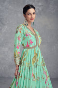 Mint Green Real Chinon Anarkali Suit with Embroidery and Mirror Work