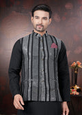 Black Pure Silk Mirror Work Jacket Kurta Pajama Set