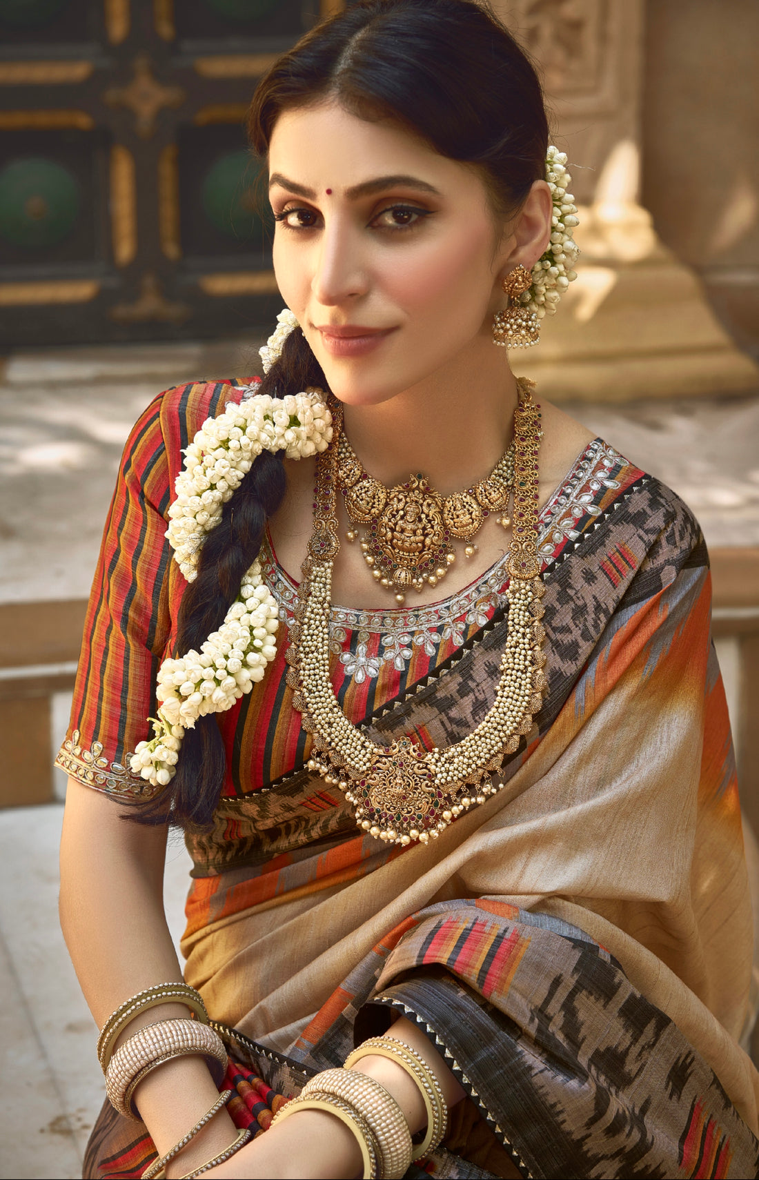 Beige Bhagalpuri Silk Saree with Pure Gota Work