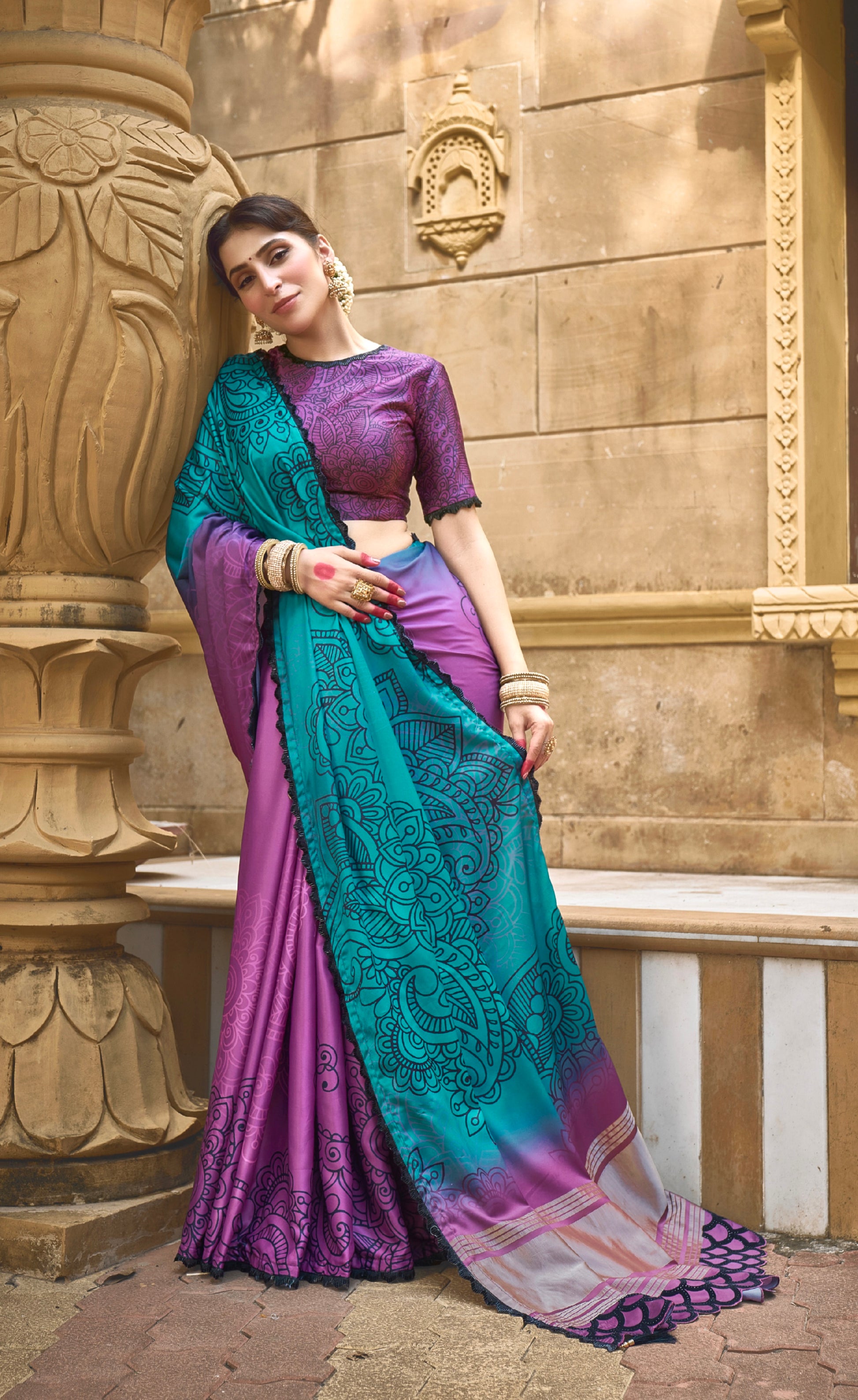 Purple Gajji Silk Saree with Pure Handwork