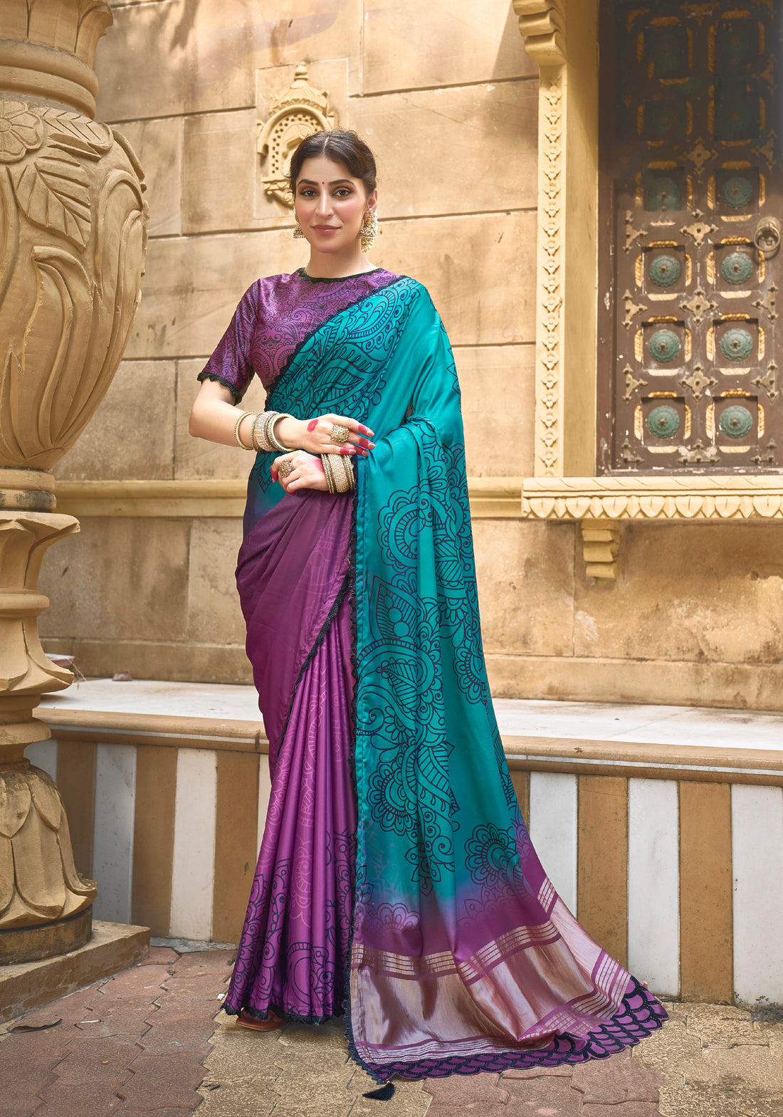 Purple Gajji Silk Saree with Pure Handwork