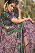 Lavender Gajji Silk Saree with Diamond and Handwork