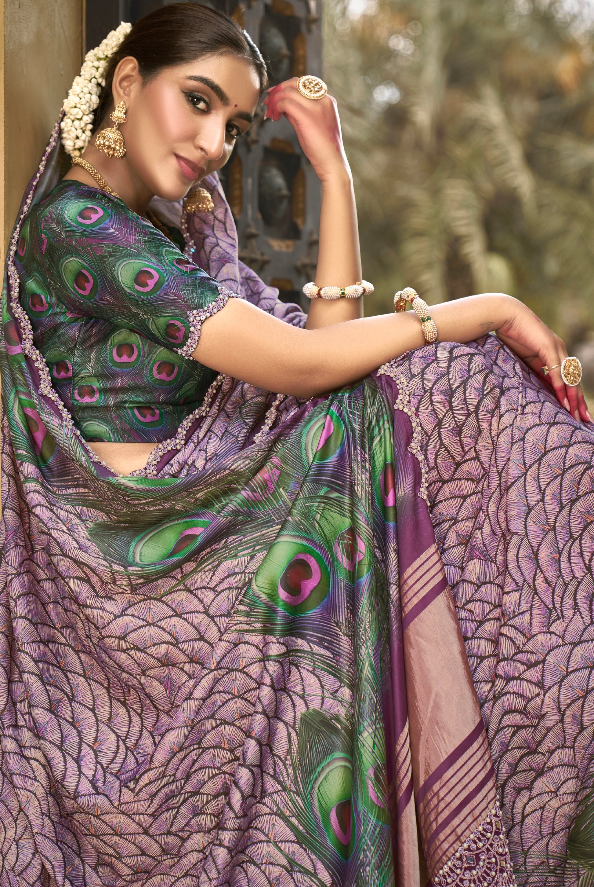 Lavender Gajji Silk Saree with Diamond and Handwork