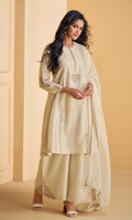 Ivory Pure Silk Palazzo Suit with Embroidered Organza Dupatta