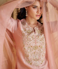 Blush Pink Pure Silk Palazzo Suit with Embroidered Organza Dupatta