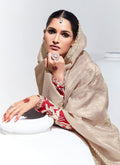 Beige Glass Tissue Saree with Sequins and Thread Embroidery